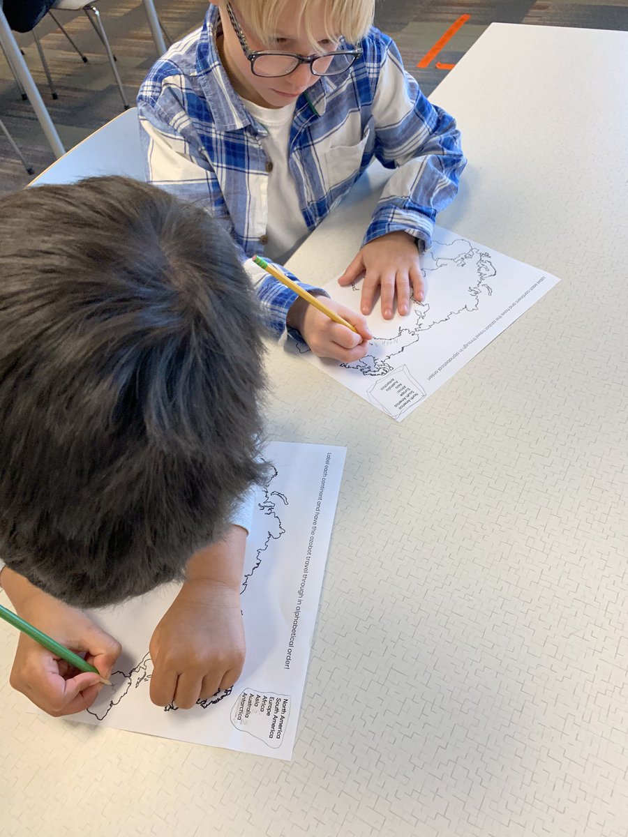 MsRosie_library's tweet photo. 2nd grade labeled the seven continents and then ran the @ozobot through in alpha order. Great practice and lots of peer to peer teaching.
🌎 🗺 🤖 😍
#standardsbasedlibrary #library #robotics #socialstudies https://t.co/YHVF1ORrEg
