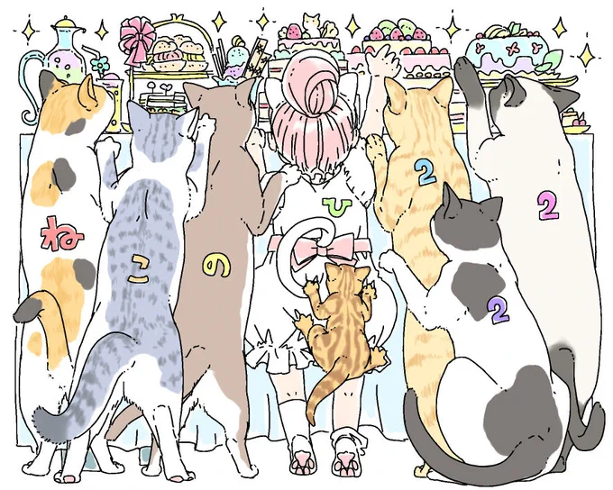 猫の日ですね!ねこさんのためのパーティーです!あれ?猫じゃない子も混じってますね?(ケーキはすべて猫の食べられる素材でできています)
#路地迷宮のロージー #猫の日 