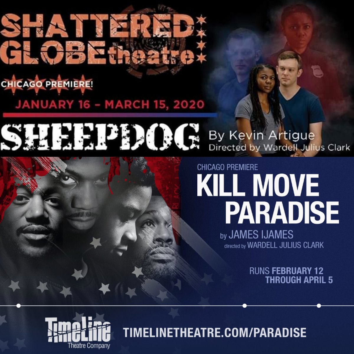 WardellJClark's tweet photo. 2 ⭐⭐⭐⭐ - Shows from the Tribune & the Sun-Times, both playing tonight at 8pm! @shatteredglobe & @timelinetheatre choose your own adventure, either way enjoy the ride! || #BlackExcellence #SocialJusticeTheatre #BlackLivesMatter #SheepdogSGT
#TimeLineTheatre
#KillMoveParadise https://t.co/Bj9o0OxxqM