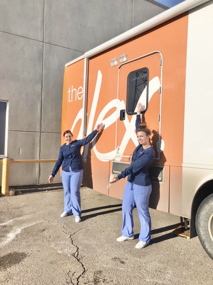 Trixtaria's tweet photo. Dental Assistant students enjoy learning and shadowing on our Alex Dental Health Bus! Grateful to be a part of your educational journey on becoming dental professionals 😃
 🦷 #ADHB #rda #dentalassistant #mobiledentistry #sait #dentalassistantstudent #education https://t.co/4pdxY7mocA
