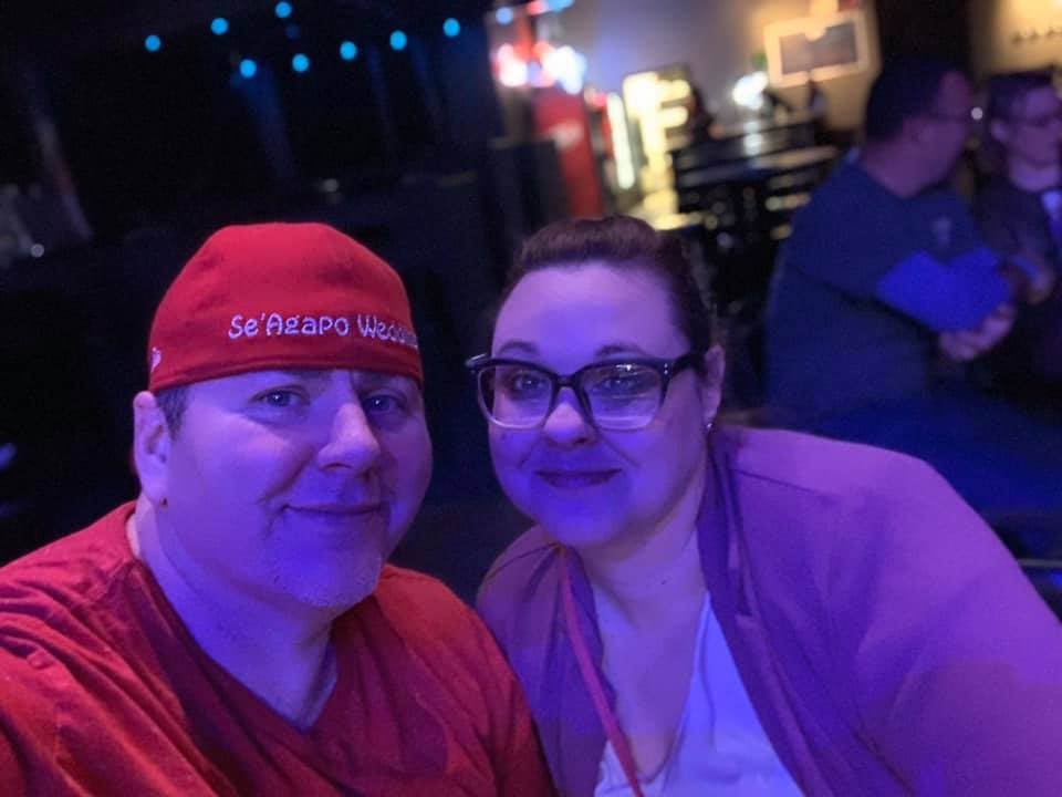 At the Riff with my husband Comedy friend. This is going to be amazing comedy show!