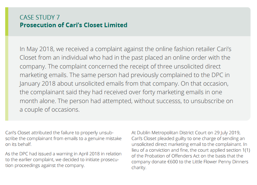 SolvedData's tweet photo. In July 2019, the Data Protection Commission (DPC) prosecuted Cari's Closet Limited for sending unsolicited direct marketing e-mails. Direct Marketing #Hack

Always ensure your #consumers 'opt-in' (i.e., consent) to receiving direct marketing e-mails.

#dataprotection #ireland https://t.co/g3ylPpb13L