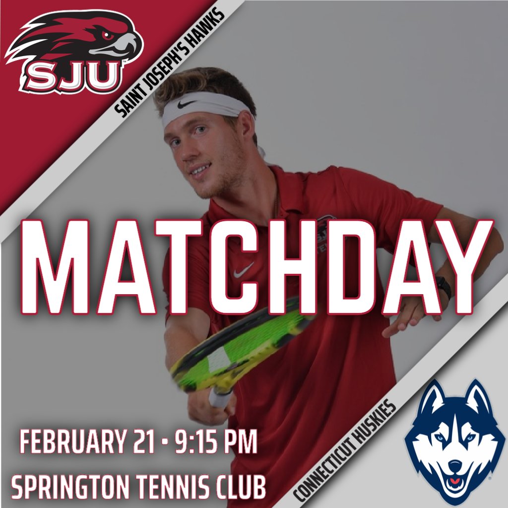 SJUHawks_Tennis's tweet photo. The men's squad is in action late tonight against UConn!  Start time is 9:15 at Springton Tennis Club! #THWND https://t.co/4YOah9OunR
