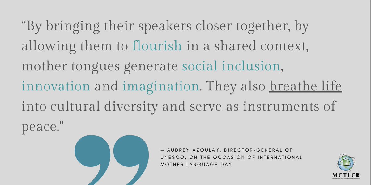 mctlc's tweet photo. This day, created to "promote linguistic diversity and multilingual education", is a day worth celebrating.
Read about the original initiative in Bangladesh here: https://t.co/dBQoSZwAUe
#motherlanguageday2020 #MotherLanguageDay #langchat #mctlc https://t.co/24X1buhA4O