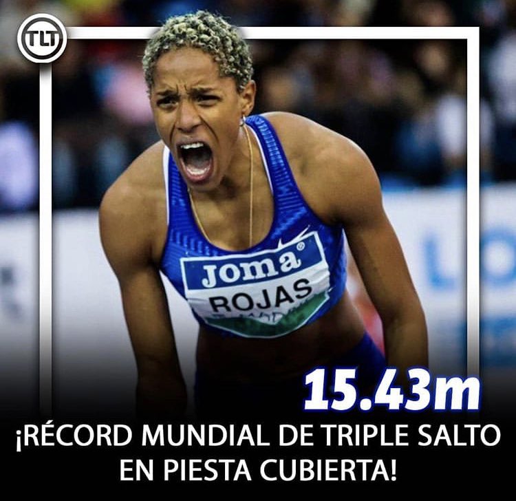 hturinese's tweet photo. ¡RÉCORD MUNDIAL de Yulimar Rojas! La venezolana lo volvió a hacer. Esta vez en el Meeting Villa de Madrid, tras saltar 15.43 metros en el salto triple bajo techo e imponer un nuevo récord mundial 🇻🇪🔥 @LaTeleTuya https://t.co/fKFWX3c1P3