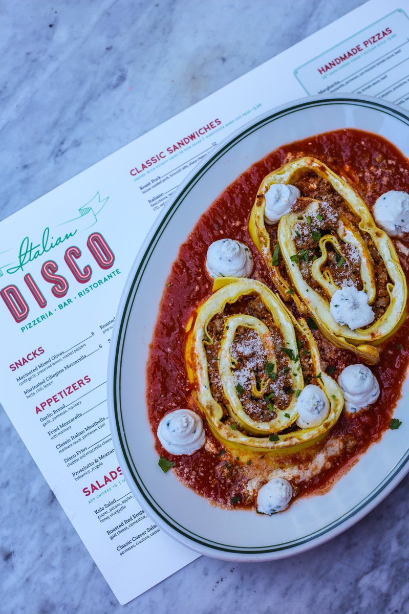 Stay warm with our “Lasagna Rotolo”🕺🏼Layered with veal bolognese, ricotta, mozzarella &amp; marinara sauce🔥

#ItalianDisco