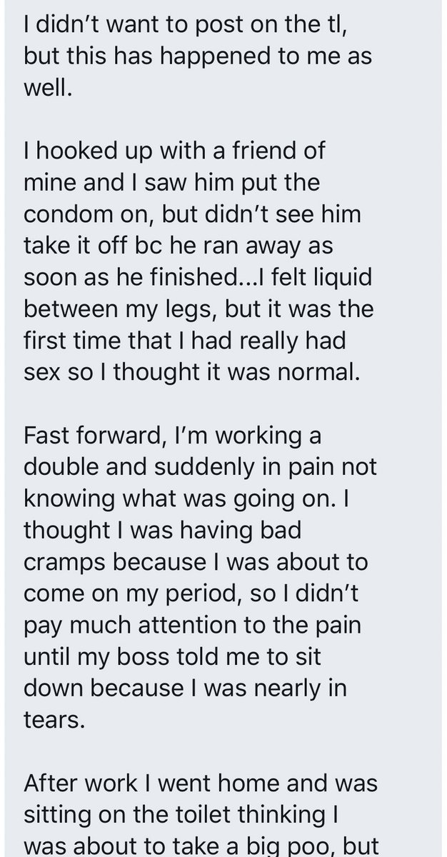 “My ex (whom I still live with unfortunately) has gotten me pregnant twice and I’ve miscarried twice. He constantly cheated but tracked my ovulation so he would nut in me on purpose on those days.”