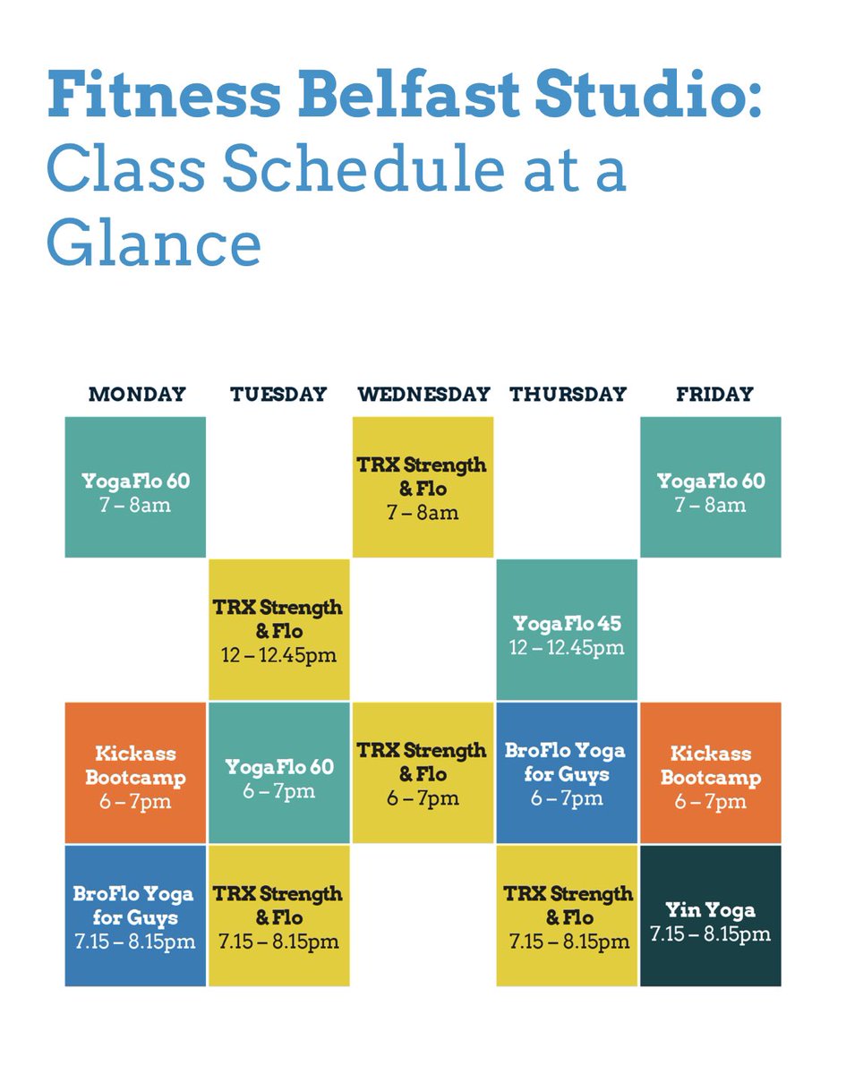 FitnessBelfast's tweet photo. HELLO NEW & IMPROVED TIMETABLE 👋🏻
We’ve listened to what you want & shaken things up! Get booked now! 🤓
👉 https://t.co/JBJIsb05Qz
#FitnessBelfast
#BroFlo
#YogaForGuys
#KickassBootcamp
#TRX
#Yoga
#Belfast https://t.co/WUNcwbnIeI