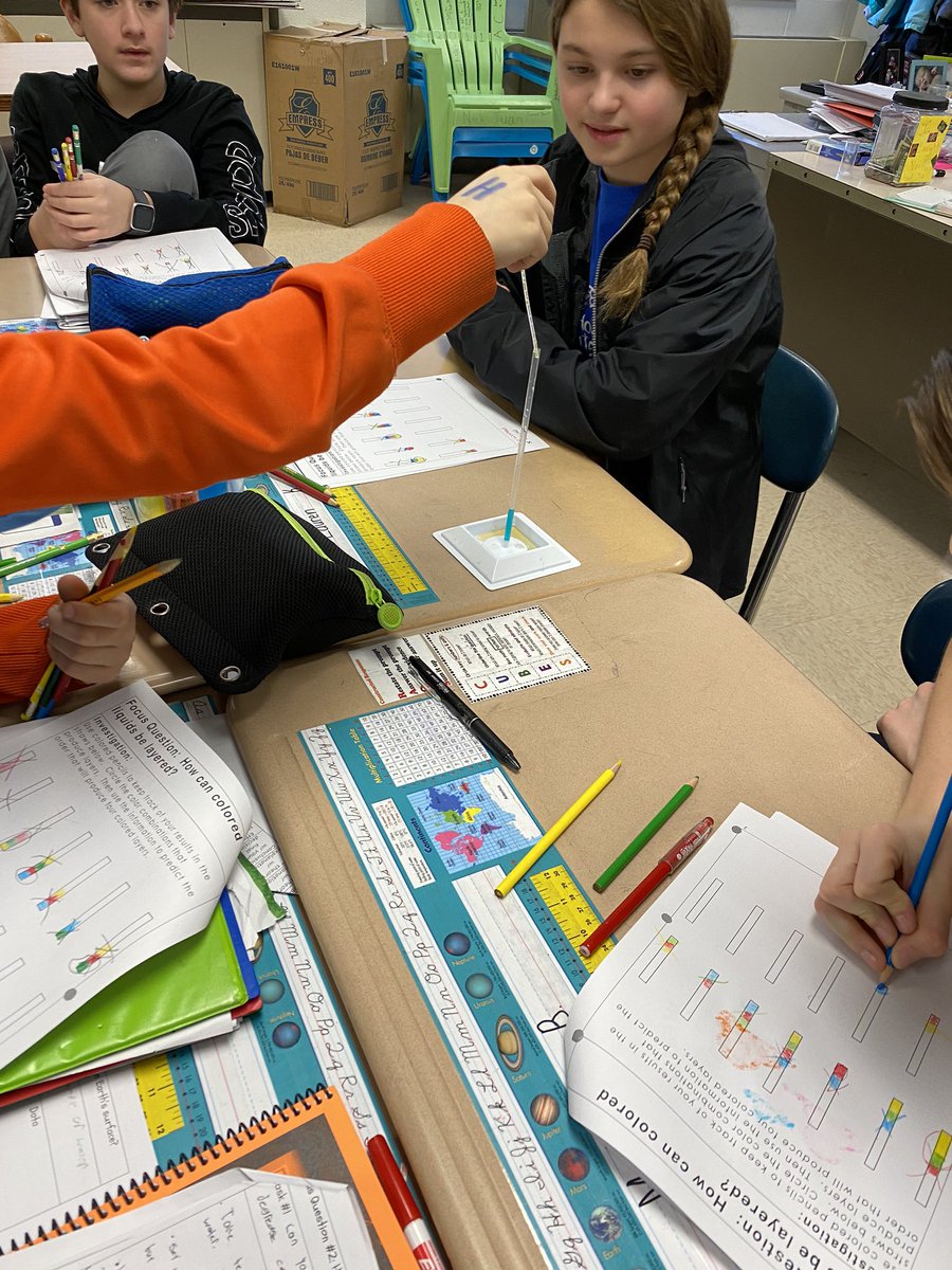 SPrivetts's tweet photo. Having fun in science today.  Trying to figure out if we can layer colored water and why it works.  #IS_groundbreakers #ISinnovators #ExploreEmpowerExcel @MrsFravel https://t.co/pPlW0JGxAN