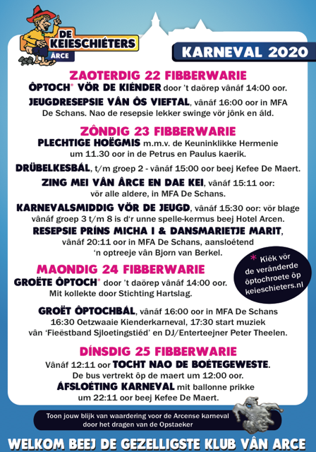 Ôs programma vör de kômmende daag
#Arcen #VL2020 #Carnaval
