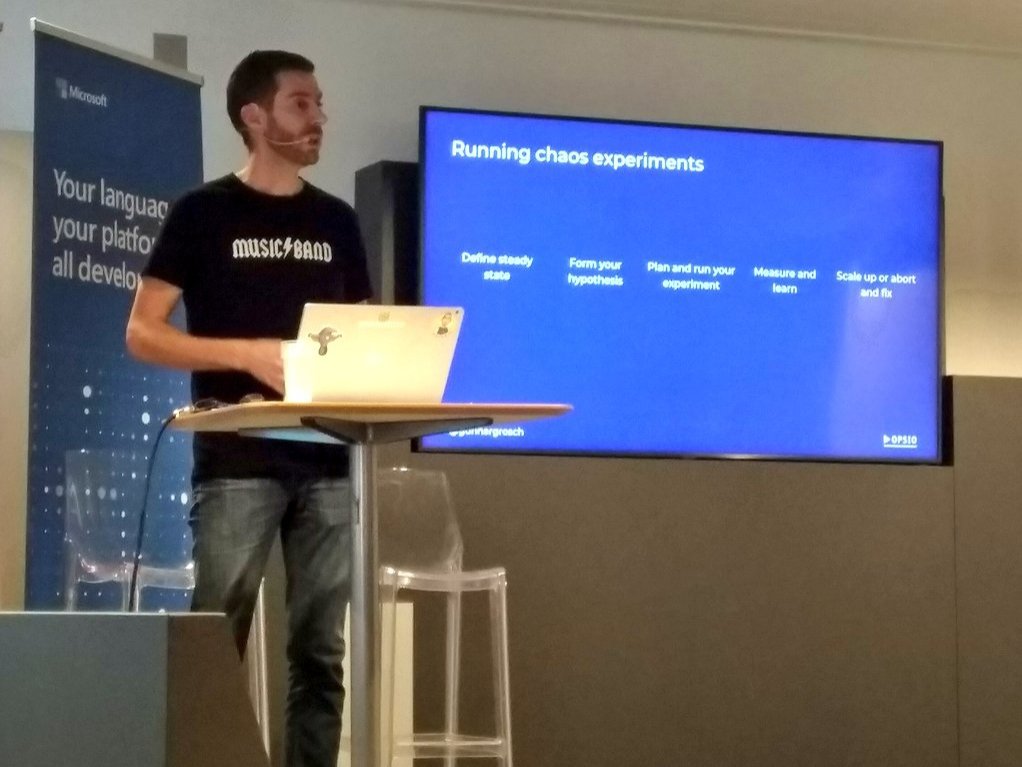 opsiocloud's tweet photo. Opsio's @GunnarGrosch has spent the day in Rome talking about chaos engineering for serverless at @ServerlessRM.

You can find his slides here: https://t.co/RQXOEkJmDv

#serverless #chaosengineering https://t.co/vH15s90pIZ