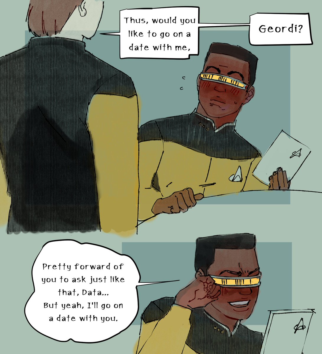 yolkqu's tweet photo. I HAVE TO GET THIS SHIT OUTTA MY SYSTEM i luv star trek tng any daforge -ies in the land tonight https://t.co/noSHvUAYWc
