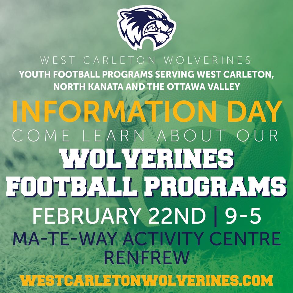 961myFM's tweet photo. The West Carleton Wolverines football club is coming to the Ma-te-way Activity Centre in Renfrew tomorrow for an information day. 

@wcwolverines

https://t.co/dE1FDLNwae https://t.co/udsPrdEGY2