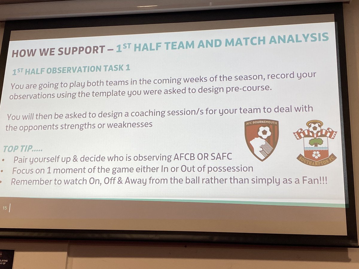 MrLukeKerr's tweet photo. Great evening of CPD covering match observations and analysis with @afcbournemouth u23 Vs @SouthamptonFC u23 hosted by @HampshireFA brilliantly delivered by @austinfatutor for @HFA_CC #coach #leanring #cpd #uefab #inpossession  #outofpossession https://t.co/xwOaw8MUKO