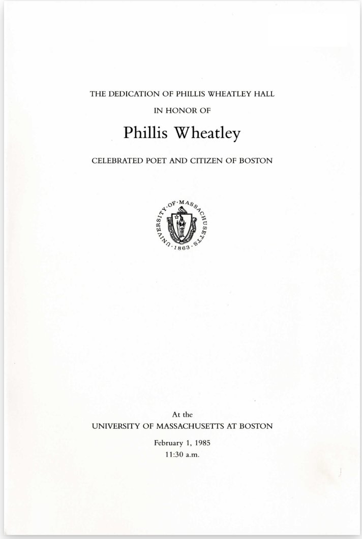 UMassBoston's tweet photo. #fbf courtesy of @UMB_Archives: Thirty-five years ago this month, #UMassBoston's Wheatley Hall was named after slave-turned-poet Phillis Wheatley. She was the first African American woman poet to be published. #blackhistorymonth2020 #blackhistorymonth #blackhistoryfact #umass https://t.co/frt77raw9o