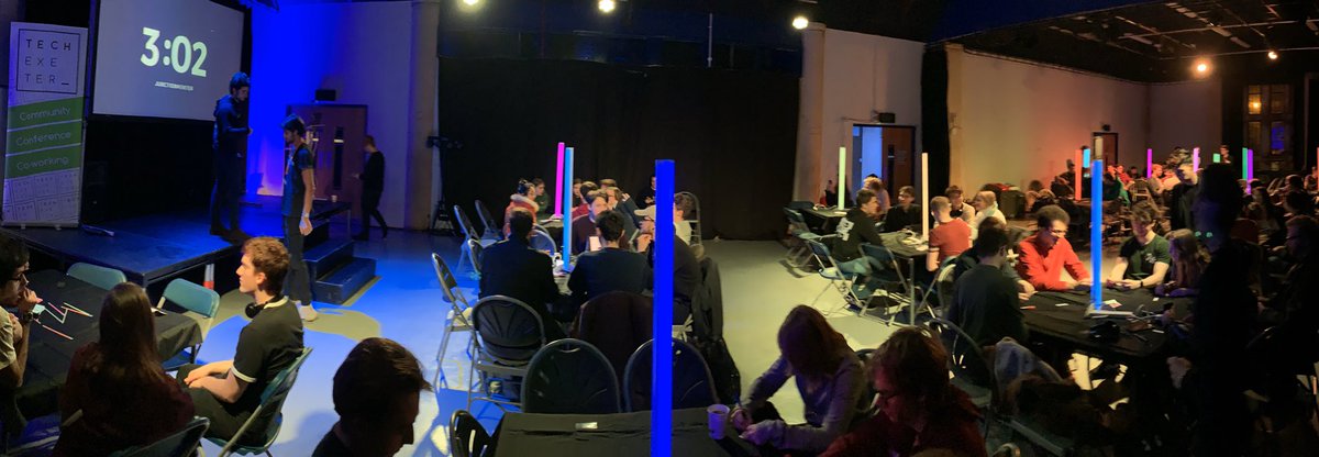 UofEDrama's tweet photo. Great to welcome @hackJunction and @TechExeter to a Roborough Studios for a weekend #hackathon - the first #junctionx event in the UK! #dramaspaces #creativeenergy #lotsoftech https://t.co/vVtOV8MDp9