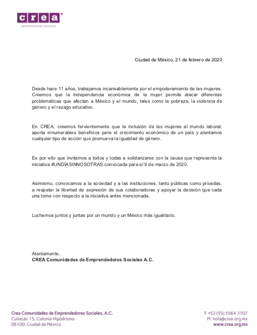 creando_juntas's tweet photo. Informamos sobre #UnDiaSinNosotras https://t.co/8B5Deq5zsC