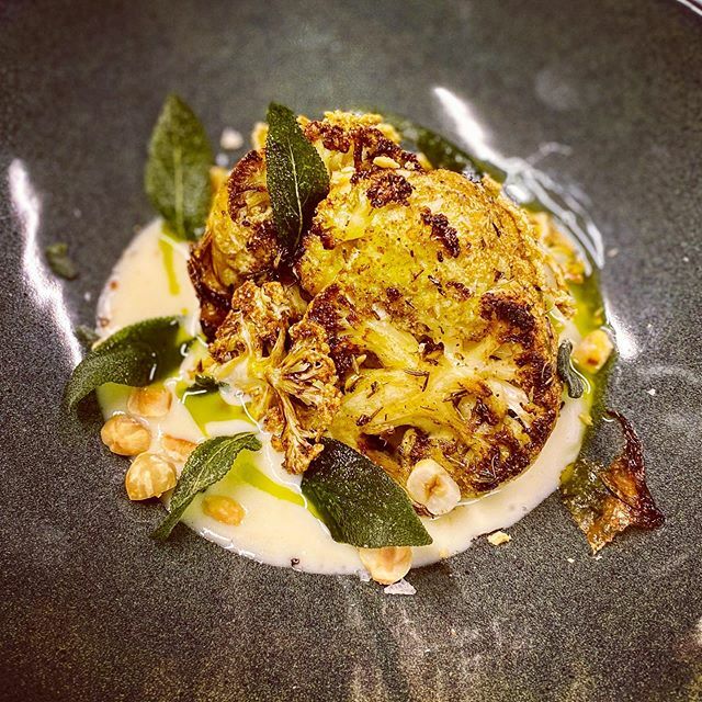 londbasqkitchen's tweet photo. New dish in our menu and it’s going to be a popular one! We served it as a vegetarian main course at a wedding tasting and they loved it so much they want all the guests to have it! Charred and roasted cauliflower, gorgonzola dulce fonduta, sage oil, cri… https://t.co/c2P3EFQIsW https://t.co/az8OZXY2kn
