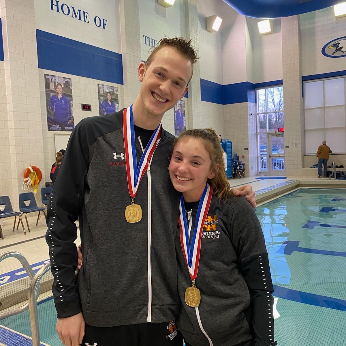 NcSwimDive's tweet photo. @NCForeverTrue TROJANS RUMBLE! Maggie Foley &amp; Kyle MaziarzSWEEP WPIAL DIVING BOTH BOYS AND GIRLS CHAMPIONS. Kyle shatter WPIAL record with a 558.05 #foreverTrue #weAreNc https://t.co/QL3j1WYUzU