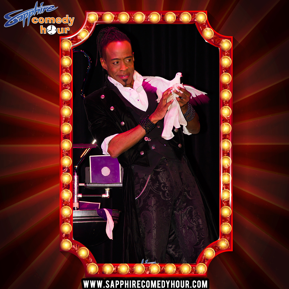 SapphireComedy's tweet photo. This #Saturday we have @mondre30001 performing his one of a kind #magic show in the #Sapphireshowroom! Call us now at 702.637.0790 to book your package OR Click the link in the bio now! #standupcomedy #magician #lasvegas #sapphirelasvegas #burlesqueshow #sapphirecomdeyshow https://t.co/GrkqEAhxSF