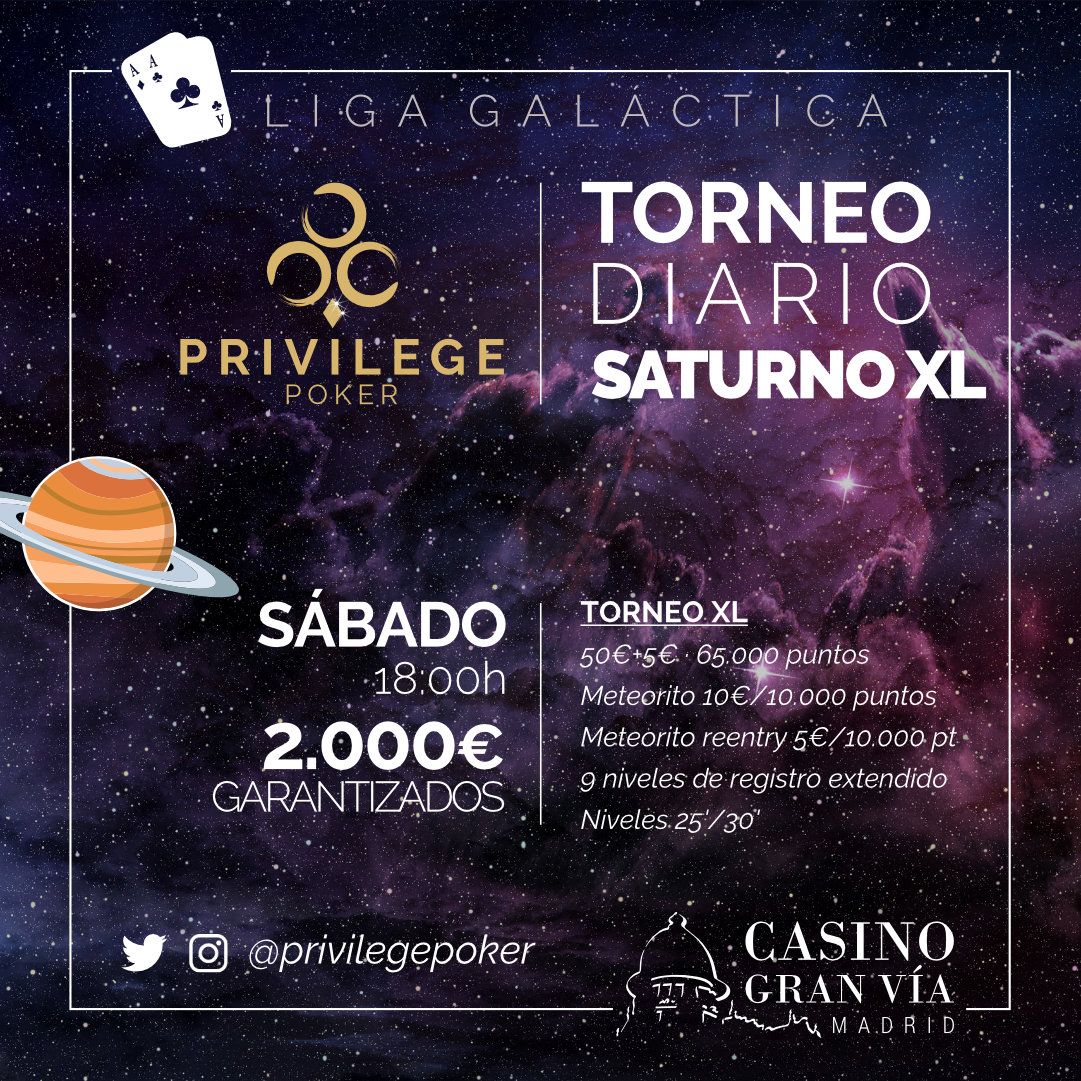 CasinoGVPoker's tweet photo. Y mañana...
TORNEO SIGMA 5K€ GTD (18.00h)
en @CasinoAranjuez
🎟 https://t.co/YM5pl8Fvpz
TORNEO SATURNO XL 2K€ GTD (18.00h)
en @CasinoGranVia
🎟 https://t.co/l7WkJGlKoG
#PokerWeek .. https://t.co/UIlxaSrJpN