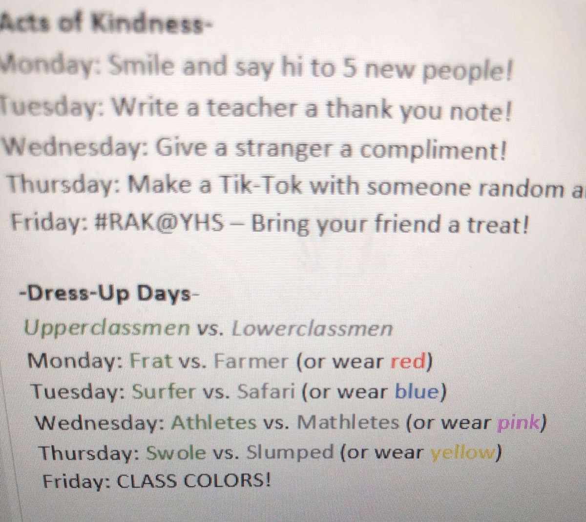 Spirit week!! Who will win: upperclassmen or lowerclassmen? #theyoungkerway #yhsriders #riderpride