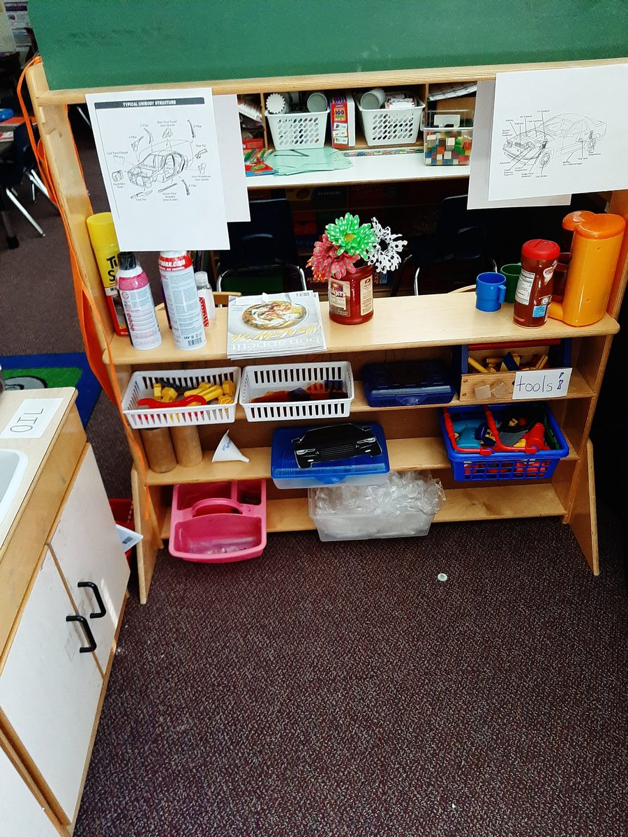 RachelC93320446's tweet photo. Really excited for next week! We turned our pretend play center into an auto repair and body shop! #Thingsthatmove #prek #risd https://t.co/lQULyPJrFK