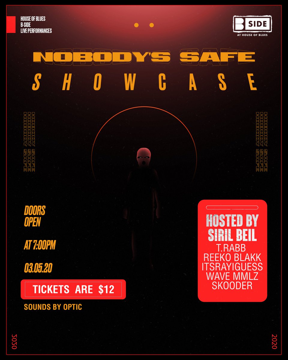 wavemmlz's tweet photo. This show is gonna be so crazy...
NOBODY’S SAFE...

@TheTruthRabb 
@ReekoBlakk 
@itsrayiguess 
@wavemmlz 
@skooder_ 

$12 Tickets / March 5th 
at HOB B-Side https://t.co/0uWcRPnqah