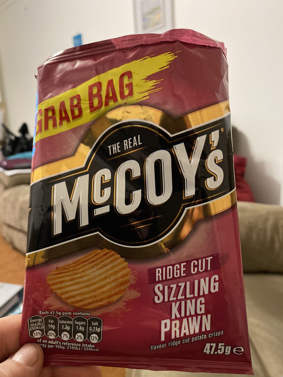 plechem's tweet photo. @DaveGorman How do you feel about the redundancy in these ridge cut sizzling king prawn flavour ridge cut potato crisps? https://t.co/CQYiqETQyl