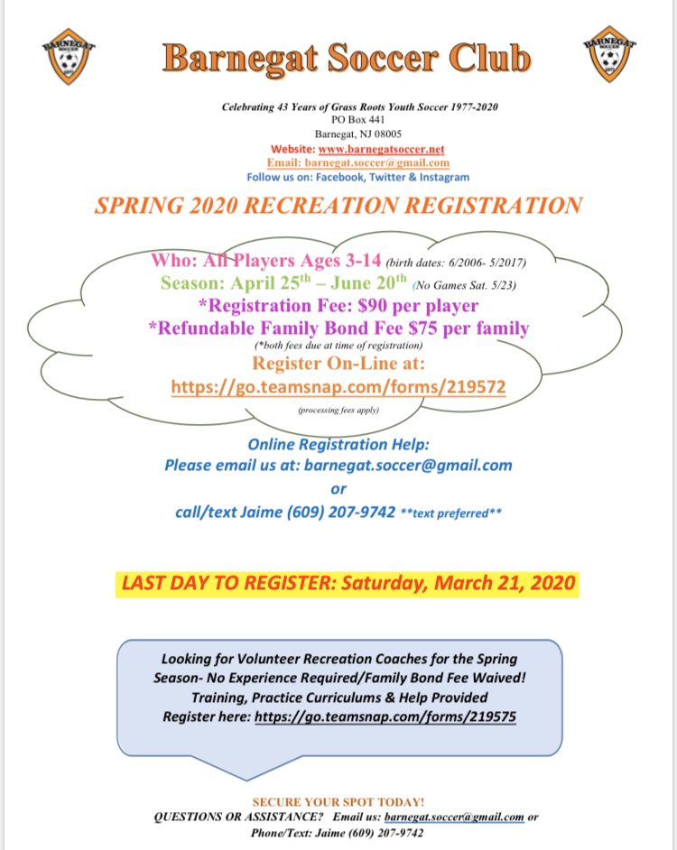 Be a part of another fun season of Barnegat Recreation Soccer! #barnegatsoccerclub #barnegatsoccer #barnegat #soccer
