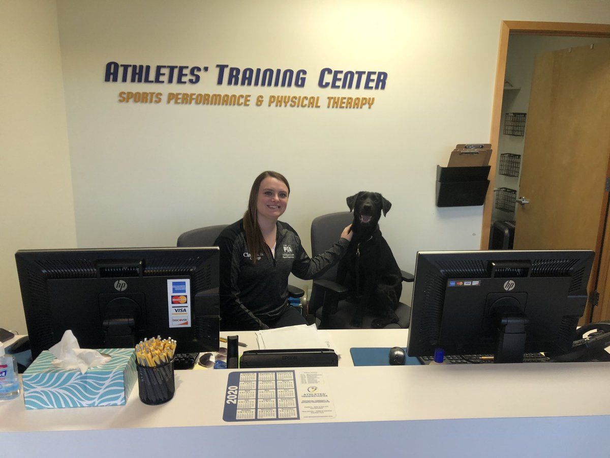 dominic_k9's tweet photo. Field trip with dad to his physical therapy, I was soooooooo popular... 
after I jumped up on the table to get more attention.
I even got my own PT scratching session, thanks Erica!
@AthTrnCtr https://t.co/ZBz9e848Z2