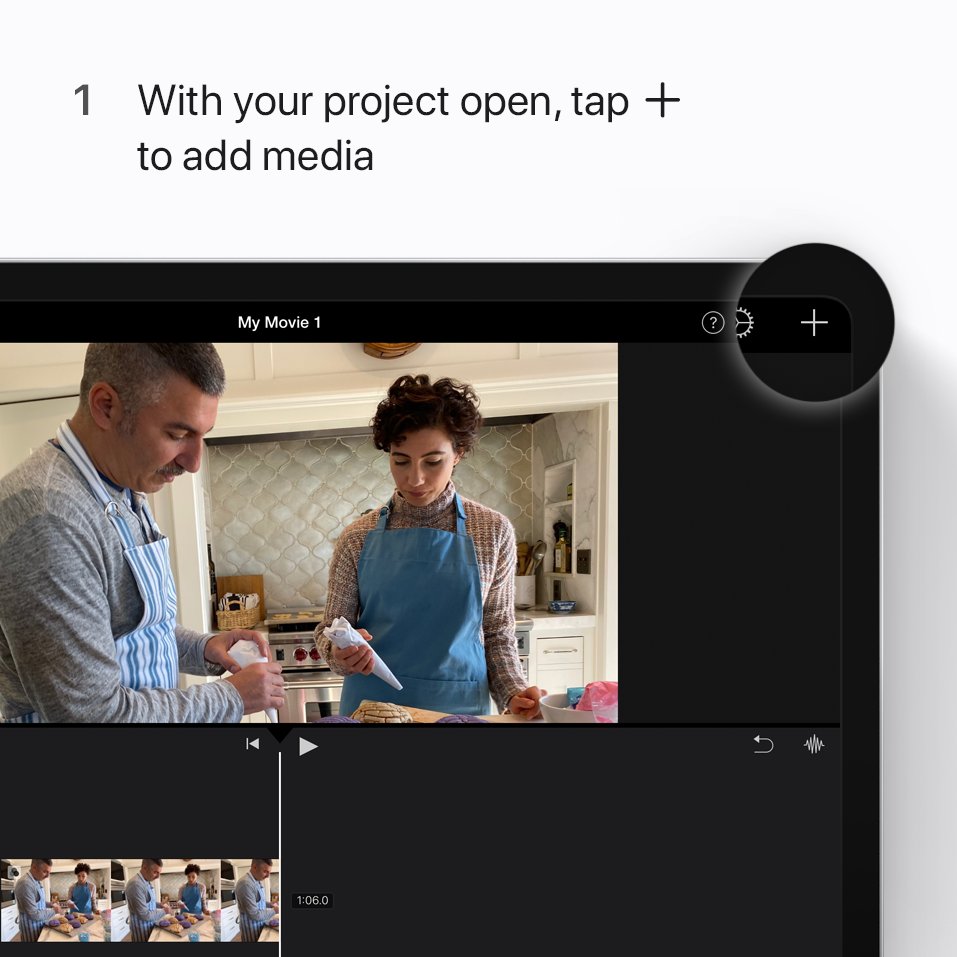 Step 1: With your project open, tap the plus sign to add media.
