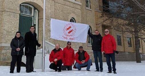 DentDoug's tweet photo. Thank u Mayor Letham @kawarthalakes for raising the Kinsmen flag to celebrate 100 years of community srvs 
With @DylanRobichaud &amp; @LaurieScottPC  C/o/S
@LKinsmenClub have proudly been #servingthecommunitiesgreatestneeds for 74 years.
@lindsayontario @Kawartha411 @kawarthaNOW https://t.co/U6XehmRfZY