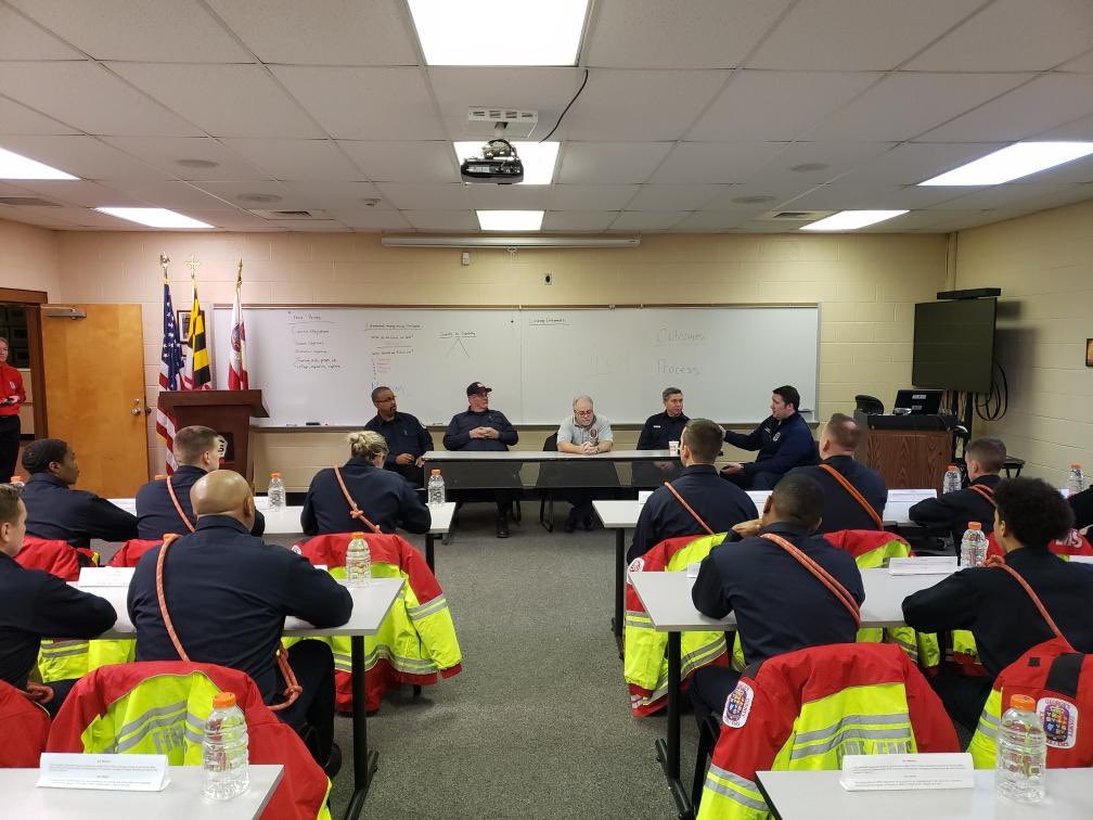 JimmyMcC_PGFD's tweet photo. Recruits from CRS 61 received behavior health training today. Part of the Behavioral Health Curriculum is healthy coping strategies, social network and resiliency. Great discussion was had and a lot of advise was given. Coordinated by FF Mike Wells. https://t.co/O3KFOUd6iO
