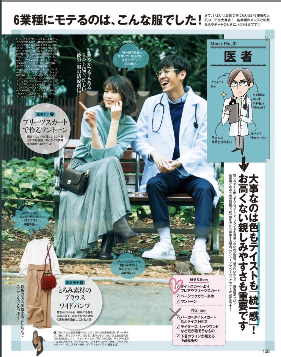 白衣着て聴診器ぶら下げてデートwwwファッション雑誌のコーディネートが面白いwww