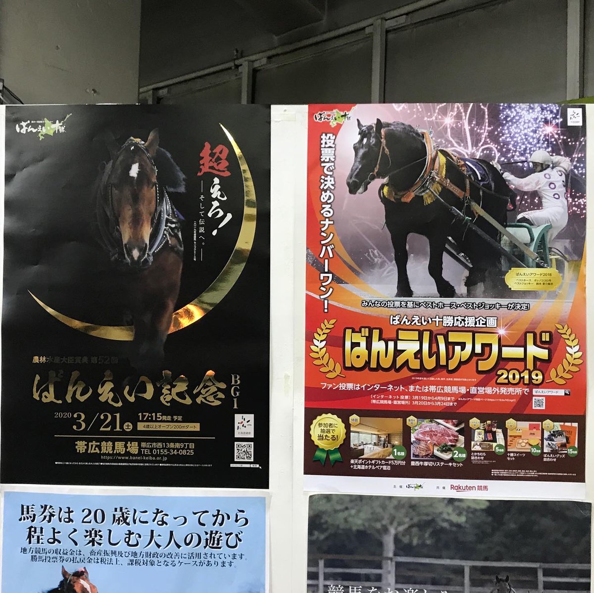 小久保友香 ばんえい記念とばんえいアワードのポスターが貼られてた ばんえい記念は今年も反射角度に悩んだため斜めってすいません ばんえい ばんえい記念 ばんえいアワード19 センゴクエース