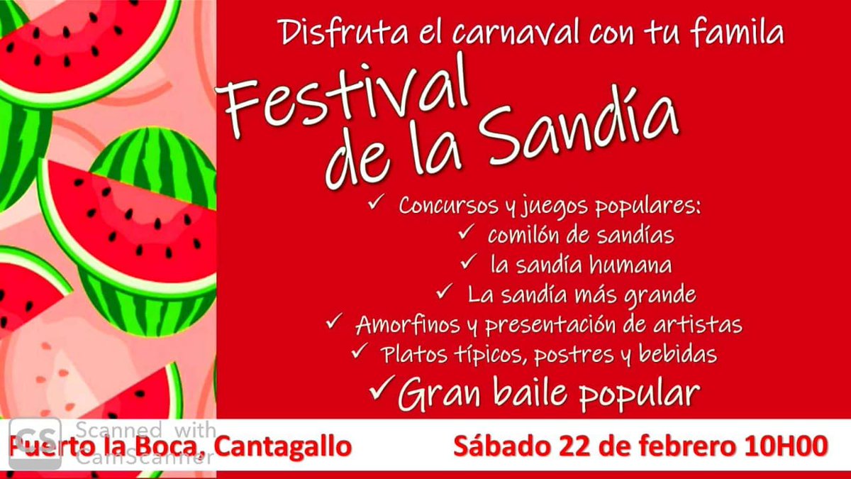 ComisionParo's tweet photo. #FestivalDeLaSandia #Manabí #BocaCayo ¡Los esperamos! 🍉 https://t.co/eDbrYDDwBw