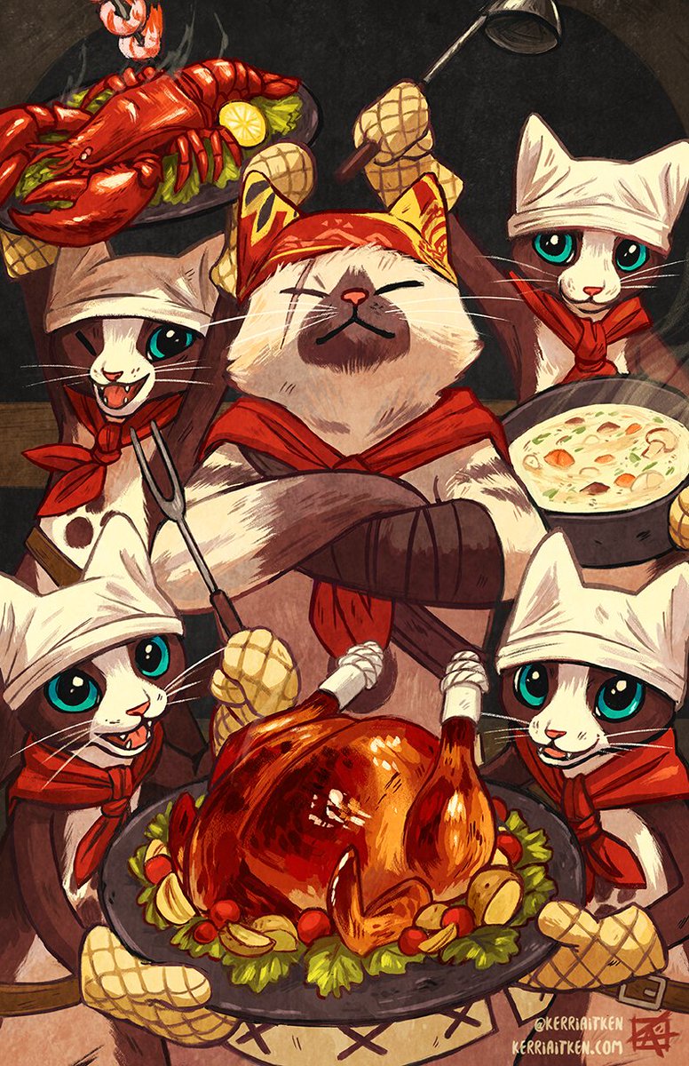 Grammeowster Chef! I've had lots of requests to do a companion piece to the Meowscular fan art I did a while back so here she is! Prints for both of them are in my shop (link in bio) #MonsterHunterWorld