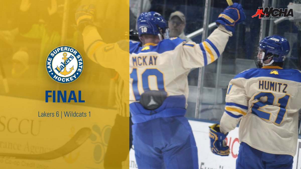 lakerhockey's tweet photo. What a way to kick off a final home weekend! Lakers take the W 6-1 in the first fight with the Wildcats! Let’s go ring that bell! #RingyDingy #BelieveInBlue

SOG: Lakers 33, Wildcats 26
Goals: Humitz (x2), Calder, McKay, Veillette, Basilico https://t.co/HwlXoL8Ned