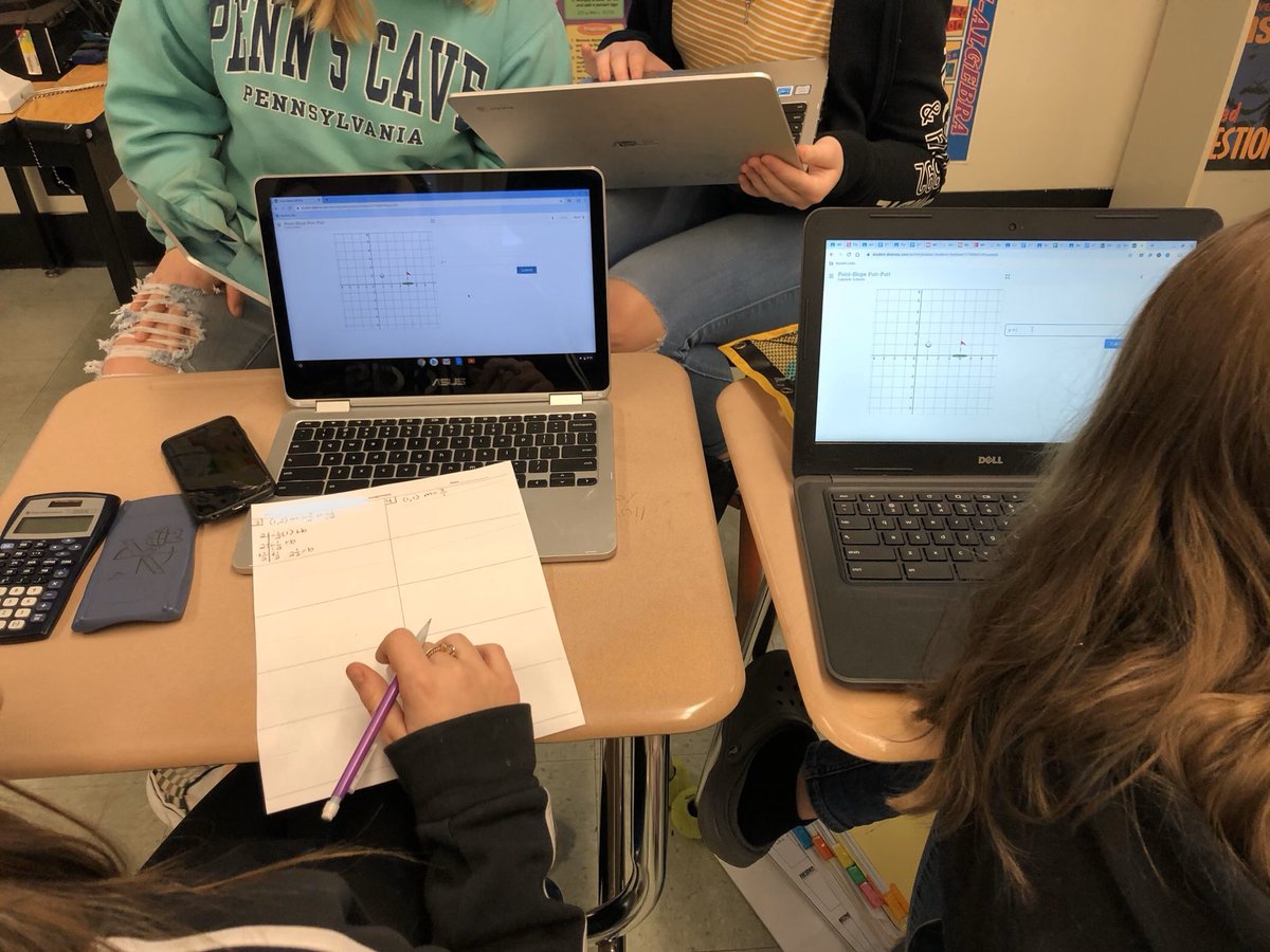 cunninghammath's tweet photo. My algebra students played golf today! They had to get a hole in one with their linear equations. #desmos #mathisfun https://t.co/KndKOz2Oik