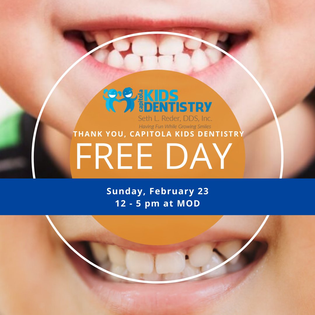 SCCMOD's tweet photo. Thank you Capitola Kids Dentistry for sponsoring our upcoming Community Free Day THIS Sunday! We're thrilled to have you as a MOD supporter 😁#sccmod #capitolakids #capitoladentist #kidsdentist #freeevent #kidsevent #communityfreeday #freeday #thingstodoinsantacruz #santacruz https://t.co/a2zrWmx1oK