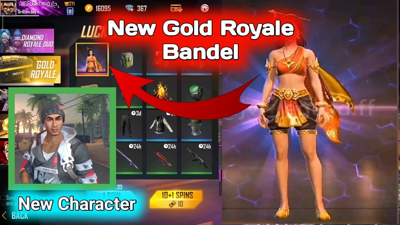 SR Gaming on X: Free fire New Gold Royale bundle New Male Character New free  fire updates, SR G