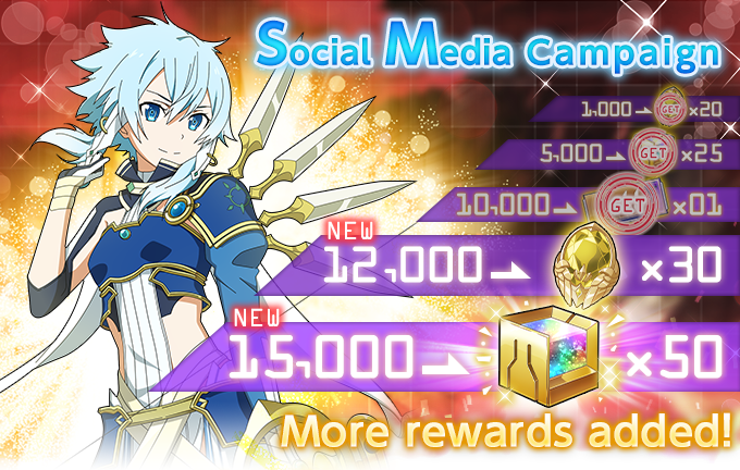 SAO_risingsteel's tweet photo. We reached 10,000 interactions, so we're adding more goals! Here's what you can receive in-game!
12,000 interactions: Light-Elemental Evolution Crystal x30
15,000 interactions: Diamond Cube x50
Retweets of this post count towards the total! 
#SAO #SAORS https://t.co/3Vw0JOKjxN