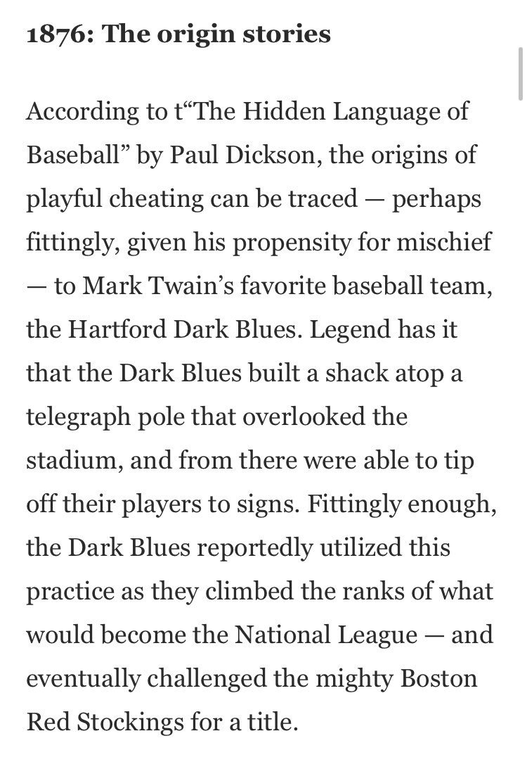 1876 Hartford Dark Blues. Built a shack on a telegraph pole that overlooked the stadium and tipped off players  https://www.washingtonpost.com/news/sports/wp/2017/09/06/a-brief-history-of-rule-bending-in-baseball-which-has-always-been-just-part-of-the-game/
