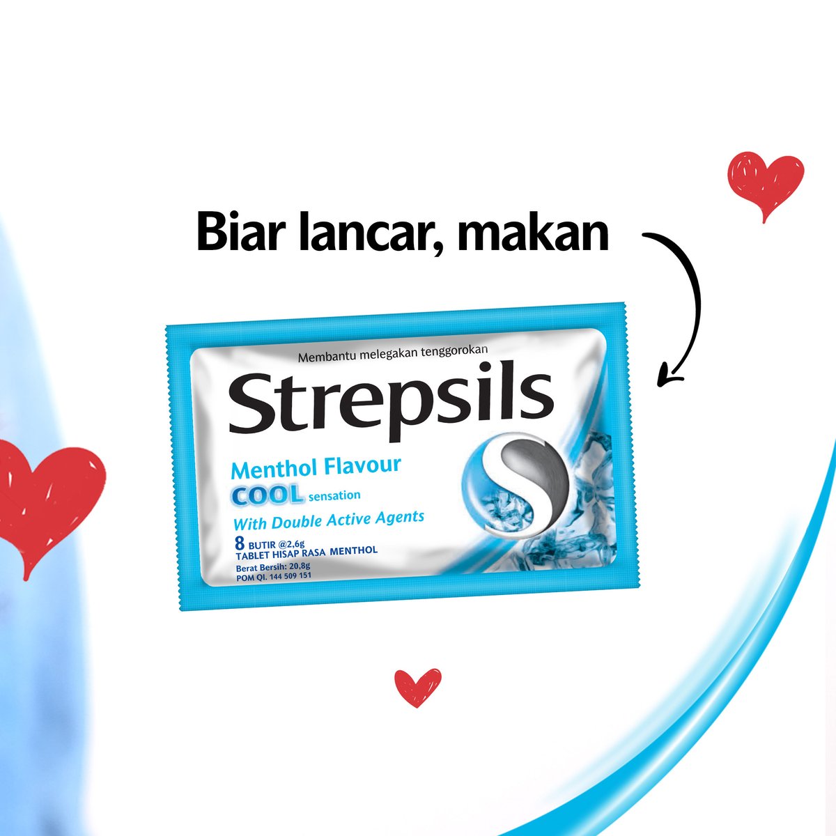 Jangan biarkan gangguan tenggorokan menghambat kamu buat bilang I Love You ke dia!
Ambil dulu Strepsils Cool Sensation!
Sensasi dinginnya bikin tenggorokan lega #GakPakeStop bilang I Love You ke dia 💖