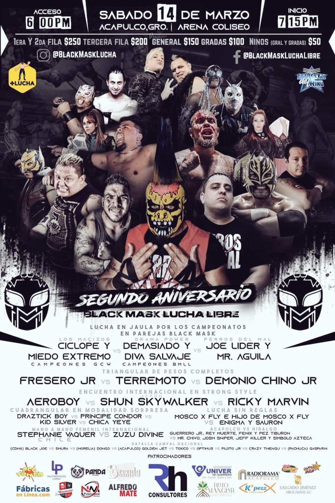 Int_WrestlingN's tweet photo. #BMLL tira la casa por la ventana en este segundo aniversario, en la Arena Coliseo de Acapulco.
Lucha Estelar por los títulos en parejas BMLL
Los Okama Power (#Demasiado & #DivaSalvaje)(C) vs Los Macizos (#Cíclope & #MiedoXtremo) vs Los Perros del Mal (#MrÁguila & #JoeLíder) https://t.co/IzfZS66Y1r