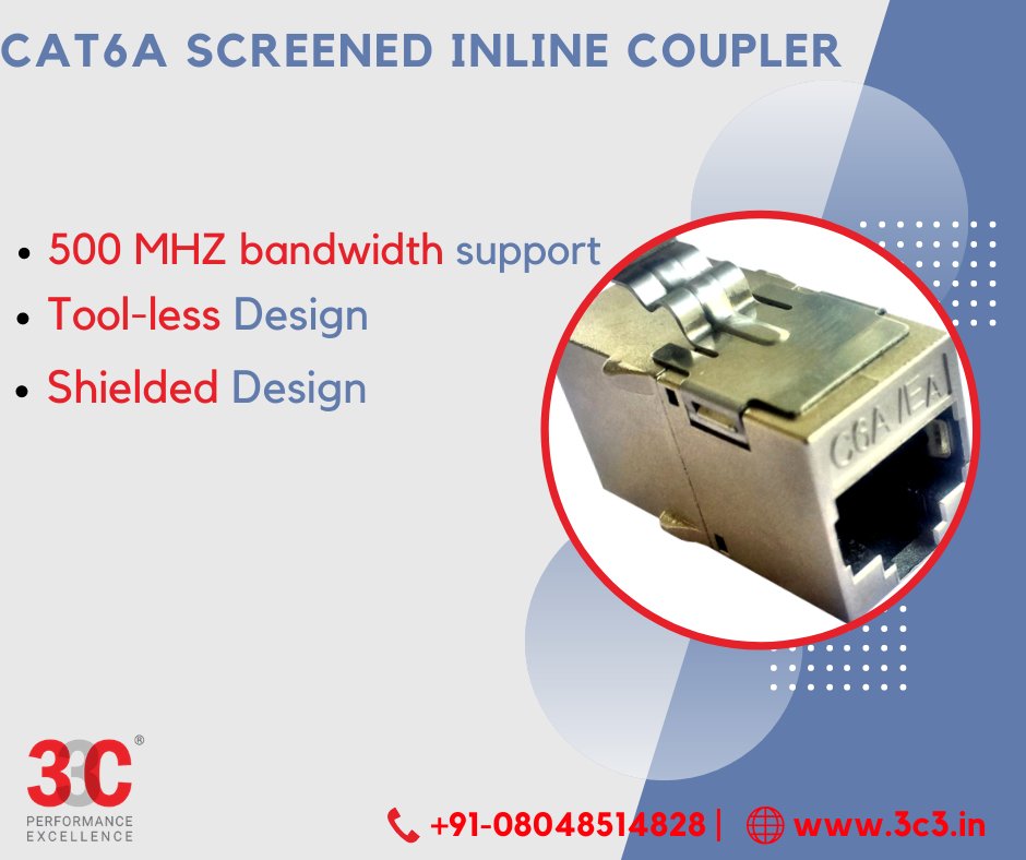 3C3PvtLtd's tweet photo. #Category6A screened Inline couplers allow two patch cables to be coupled directly. This standard keystone jack fits in any keystone wall plate, Patch Panel or surface mount box.
To know More:- https://t.co/ffye5C6C9E
#inlinecoupler #patchcord #FiberOpticCables #racking #3c3 https://t.co/0lkng95XBu