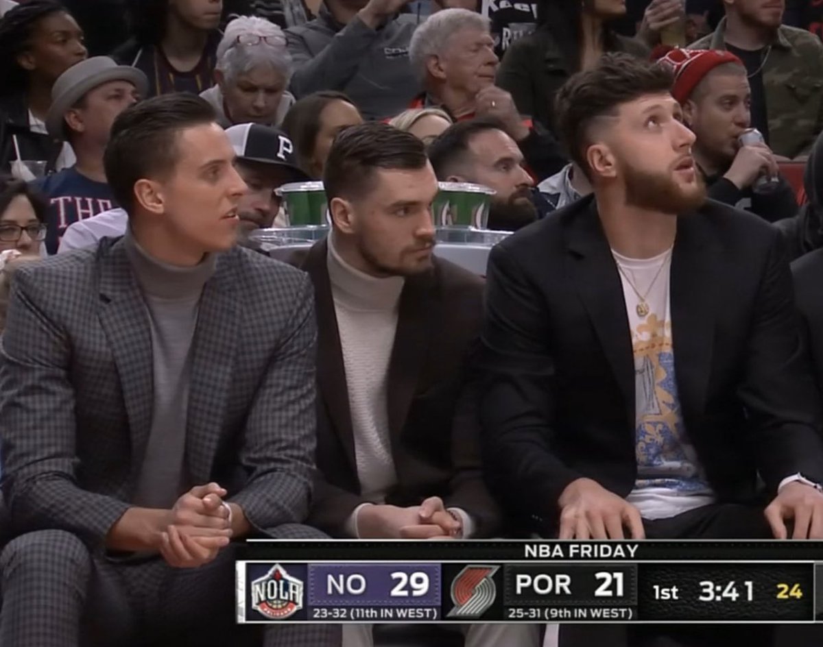 theKyleSeeley's tweet photo. When your parents are a part of the mafia and your mom still lays out your clothes #NOvsPOR https://t.co/Kv9Woa2SfV