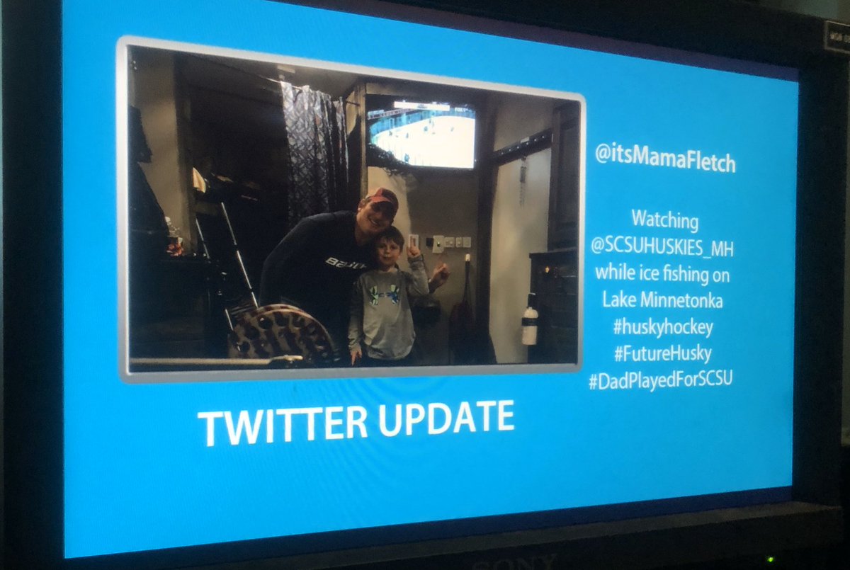 hphky's tweet photo. Thanks to all the fans that sent us pictures tonight!  We appreciate the support and congratulations to @itsMamaFletch and an HP alumni, @KatieEmmer for being featured on our broadcast! #huskyhockey https://t.co/JGTiDU1TWi