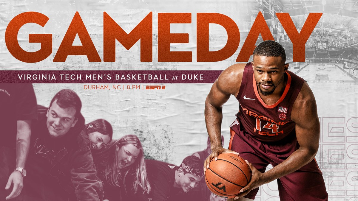 HokiesMBB's tweet photo. Game day!

🏀 No. 6/6 Duke
📍 Durham, N.C.
🕚 8 p.m. ET
📈 https://t.co/U6sSM8j0kY
📻 https://t.co/Y5WNSie1Vm
📺 ESPN2
💻 https://t.co/4huX0zTDrd

#StoneByStone | #Hokies 🦃 https://t.co/0yPjIypeD8